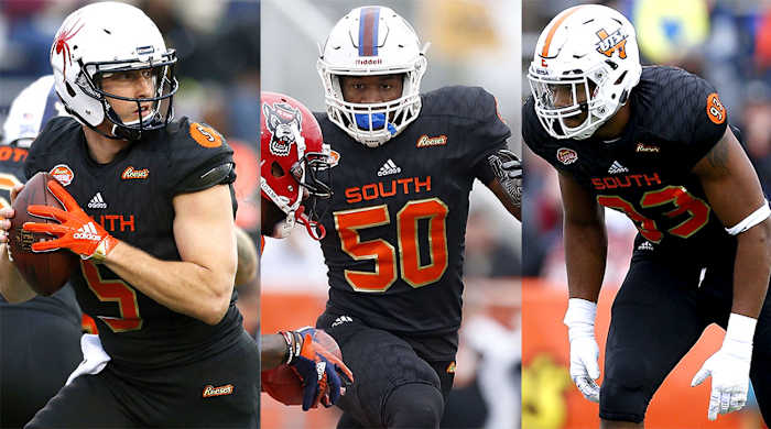 Kyle Lauletta, Darius Leonard and Marcus Davenport at the Senior Bowl.
